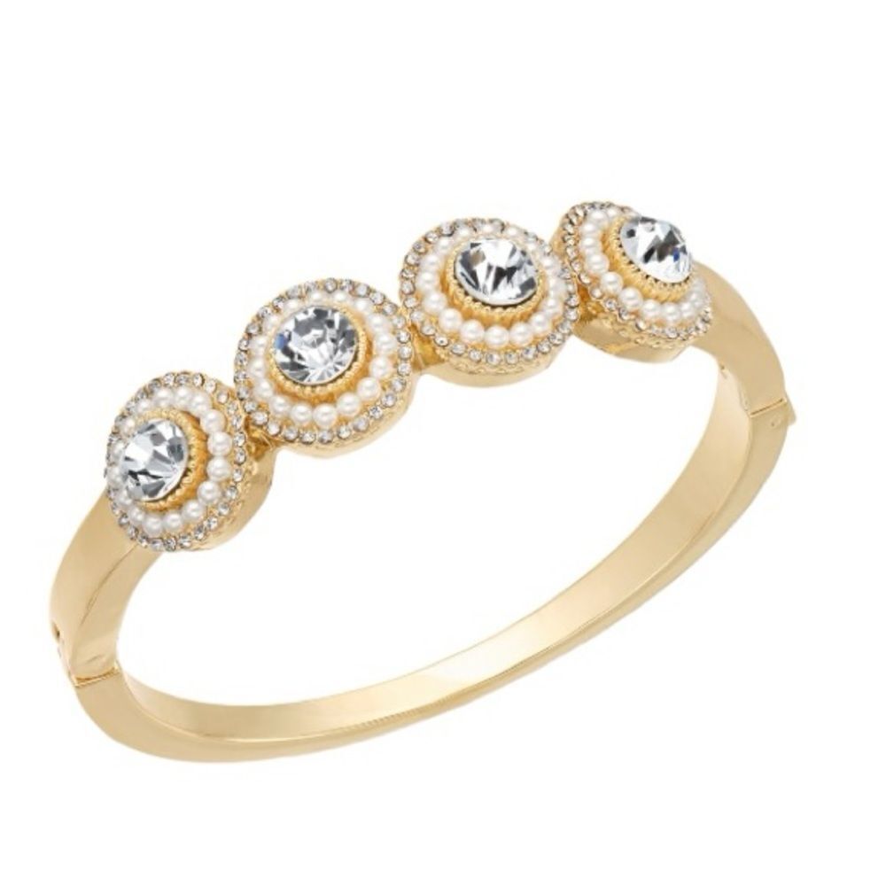 NWT Charter Club Gold-Tone Crystal & Imitation Pearl Cluster Bangle Bracelet